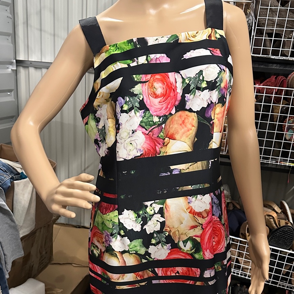 Adrianna Papell Floral Midi Dress - Black and Multicolor